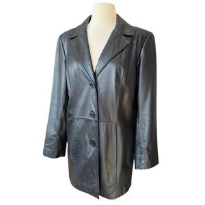 Vintage 90's Women minimalist small Preston‎ York Black Leather Jacket Simple